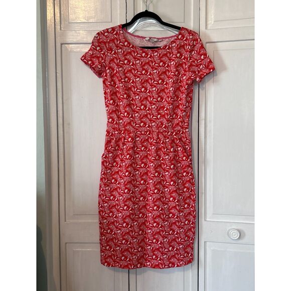 Boden bodycon cotton pencil Jersey Dress Orange Sunset Jungle Bloom  Size 2R - Picture 3 of 10